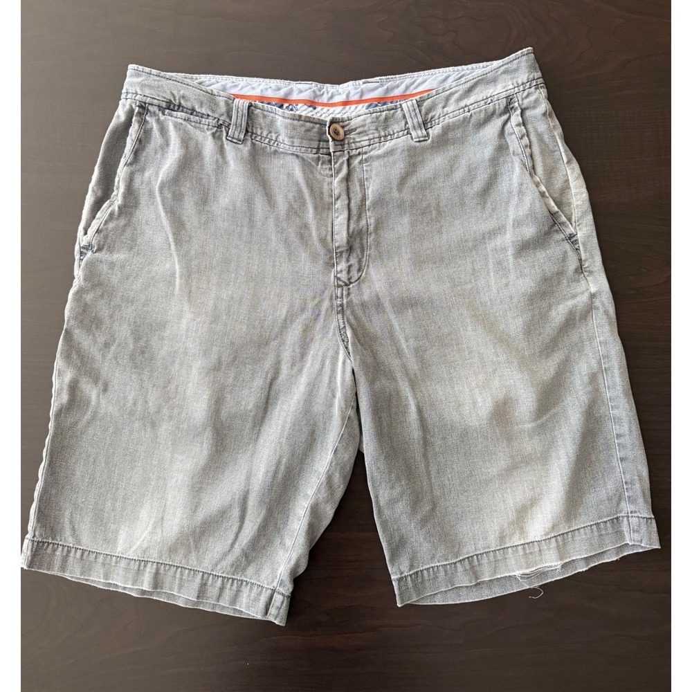 Tommy Bahama Silk Cotton Herringbone Shorts Mens 34 Grey Relaxed Flat Front